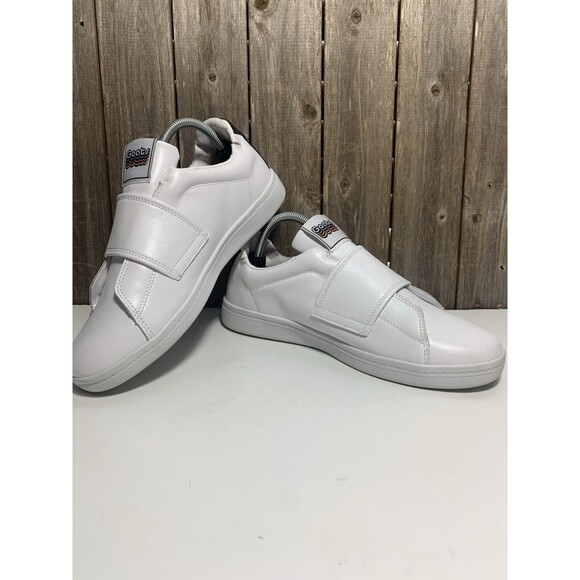 GOATS Sneakers Platform Smooth White Leather Slip On Hook Loop Mens Shoe Sz 9.5 - Picture 6 of 9